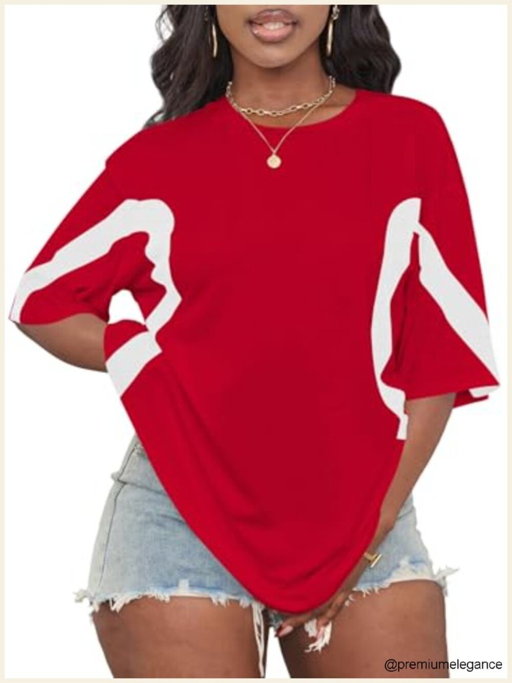 Oversized Color Block Graphic Tee Short Sleeve Crew Neck Casual Top - Picture 3 of 5
